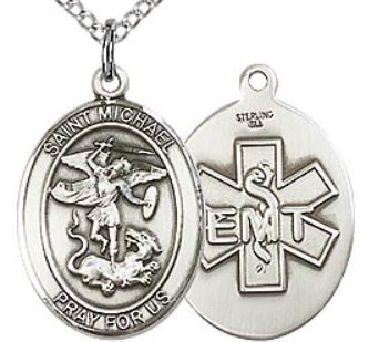 St. Michael EMT Medal, Sterling Silver, 1" tall, Your Choice of Chain, # 65769