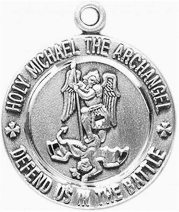 ST. MICHAEL / COAST GUARD STERLING MEDAL, 13/16", YOUR CHOICE OF CHAIN, # 6576