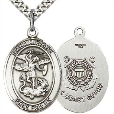 St. Michael / Coast Guard Medal, Sterling Silver, 1"x3/4", Your Choice of Chain, # 65775