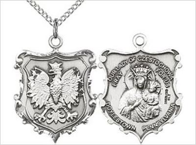 Our Lady of Czestochowa Medal, Sterling Silver, 7/8", Your Choice of Chain, # 65779