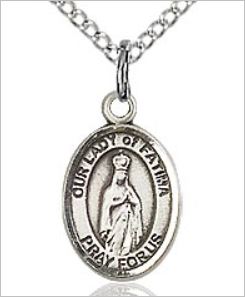 Our Lady of Fatima Charm Medal, Sterling Silver, 1/2", Your Choice of Chain, # 65781
