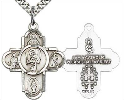 Baseball 4-Way Medal, Sterling Silver, 1", Your Choice of Chain, # 65785
