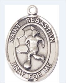 Ladies Soccer / St. Sebastian Medal, Sterling Silver, 3/4", Your Choice of Chain, # 65788