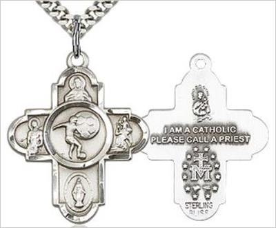 Soccer 4-Way Medal, Sterling Silver, 1", Your Choice of Chain, # 65790