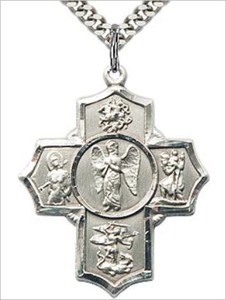Warrior 4-Way Medal, Sterling Silver, 1-1/4", Your Choice of Chain, # 65795
