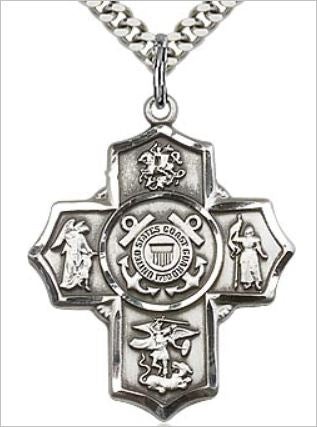 Coast Guard 4-Way Medal, Sterling Silver, 1-1/8", Your Choice of Chain, # 65798