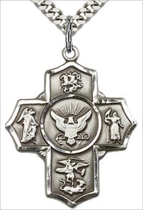 Navy 4-Way Medal, Sterling Silver, 1-1/8", Your Choice of Chain, # 65801