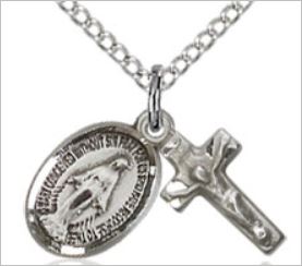 Miraculous Medal / Crucifix Set, 1/2", Sterling Silver, your choice of chain, # 65802