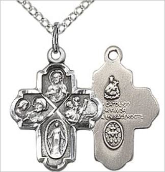 Spanish 4-Way Medal, Fine Pewter, 5/8", Your choice of chain, # 17683