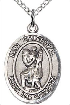 Spanish San Cristobal Medal, Sterling Silver, 1", Your choice of chain, # 65821
