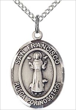 Spanish San Francisco Medal, Sterling Silver, 1", Your choice of chain, # 65823