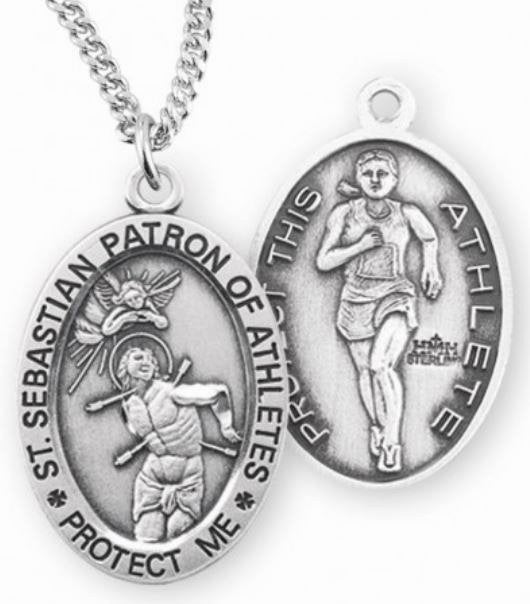 Female Track / St. Sebastian Medal in Sterling Silver, 7/8", Your Choice of Chain, # 6597