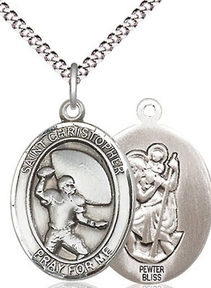 Football / St. Christopher Medal in Fine Pewter, 3/4", Your Choice of Chain # 17491