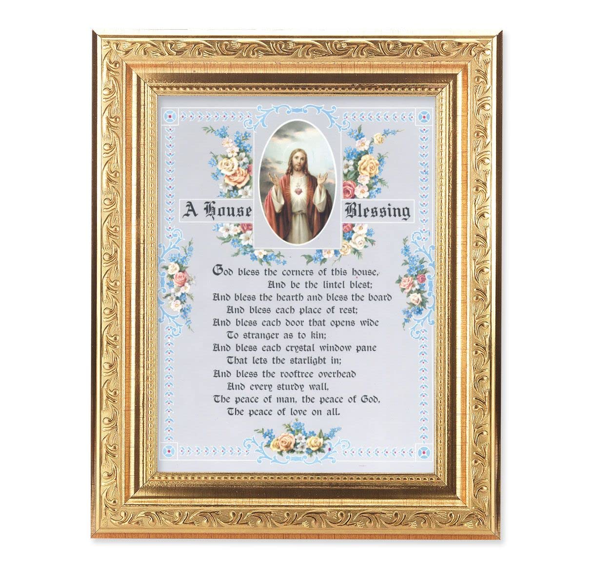 A House Blessing Picture, 8-1/4"x10-1/4 Gold-Leaf Finish Acanthus Leaf Detail Under Glass # 27742