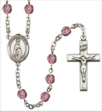 6mm Fire Polished Silver Plate Our Lady of Fatima Rosary, Amethyst, # 66033