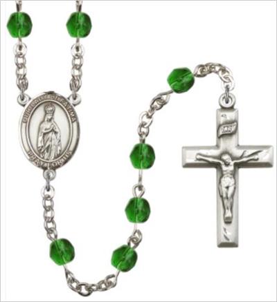 6mm Fire Polished Silver Plate Our Lady of Fatima Rosary, Emerald, # 66036