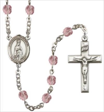 6mm Fire Polished Silver Plate Our Lady of Fatima Rosary, Light Amethyst, # 66037