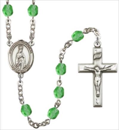 6mm Fire Polished Silver Plate Our Lady of Fatima Rosary, Peridot, # 66039