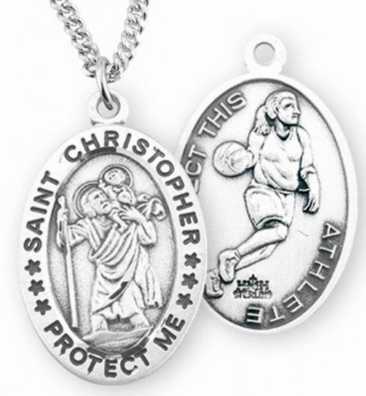 Female Basketball / St. Christopher Medal in Sterling Silver, 7/8", Your Choice of Chain, # 6604