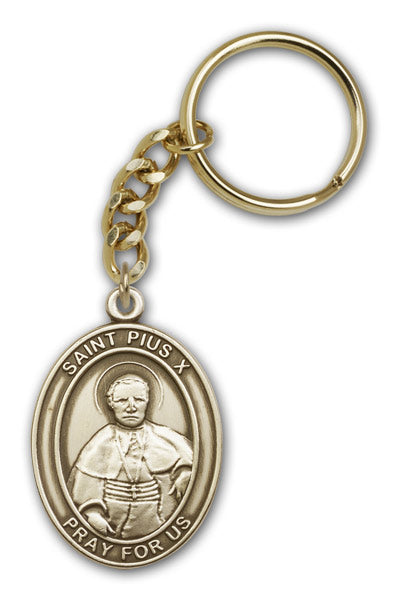 Keychain, St. Pius X, Bronze Oxide Finished Pewter, 1-3/8" Medal, #98905