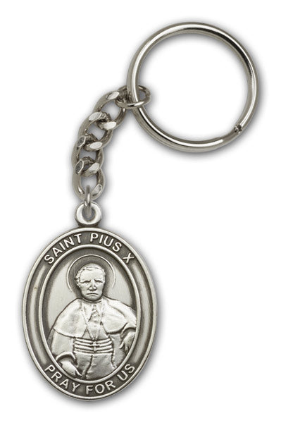 Keychain, St. Pius X, Silver Oxide Finished Pewter, 1-3/8" Medal, #98904