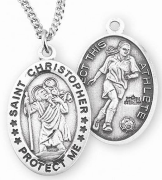 Female Soccer / St. Christopher Medal in Sterling Silver, 7/8", Your Choice of Chain, # 6606