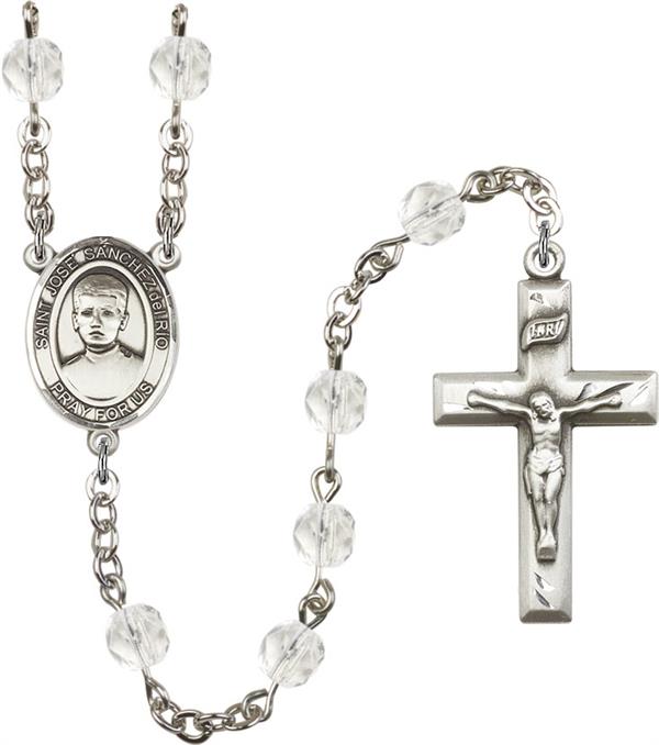 6mm Fire Polished Silver Plate St. Jose Luis Sanchez del Rio Rosary, Crystal, # 66103