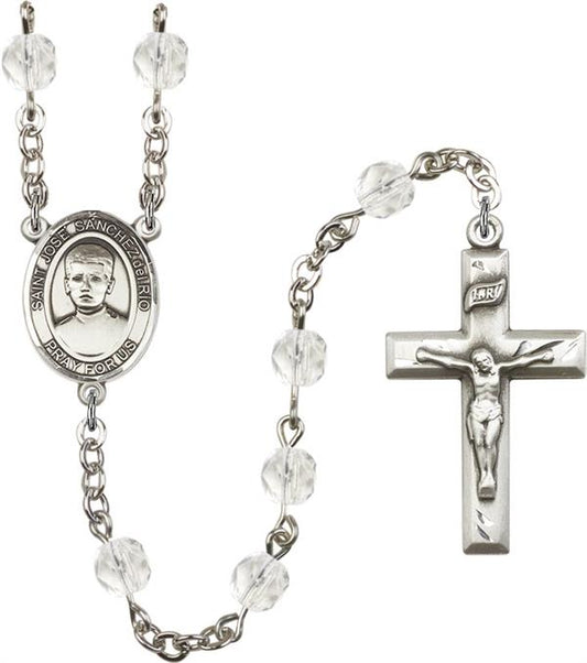 6mm Fire Polished Silver Plate St. Jose Luis Sanchez del Rio Rosary, Crystal, # 66103
