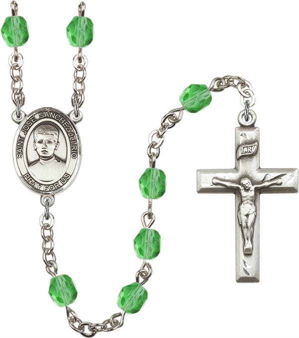 6mm Fire Polished Silver Plate St. Jose Luis Sanchez del Rio Rosary, Peridot, # 66106