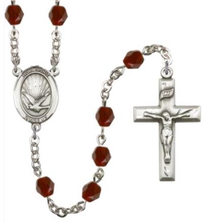 6mm Fire Polished Silver Plate Holy Spirit Rosary, Garnet, # 66128