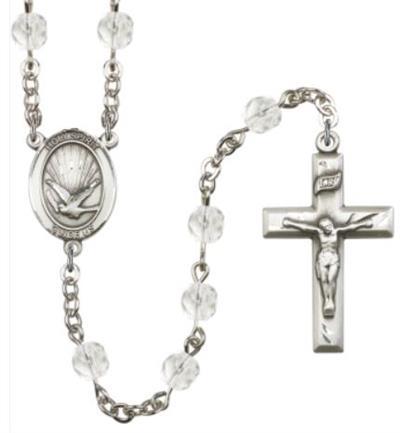 6mm Fire Polished Silver Plate Holy Spirit Rosary, Crystal, # 66131
