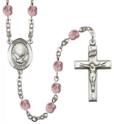 6mm Fire Polished Silver Plate Holy Spirit Rosary, Light Amethyst, # 66133