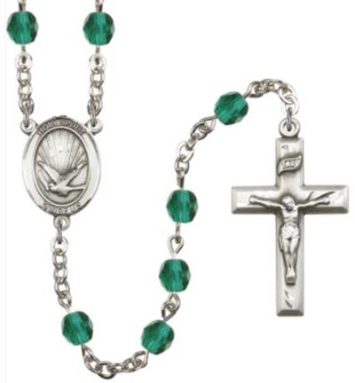 6mm Fire Polished Silver Plate Holy Spirit Rosary, Zircon, # 66139