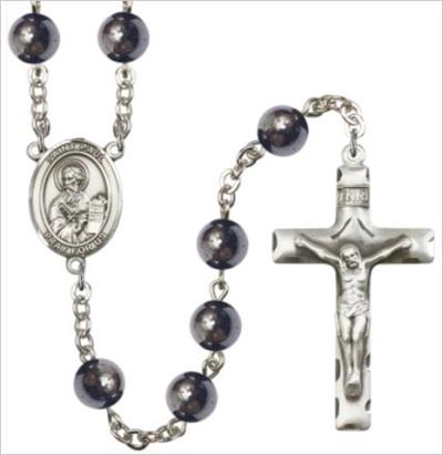 8mm Hematite Silver Plate Rosary, St. Paul the Apostle, # 66163