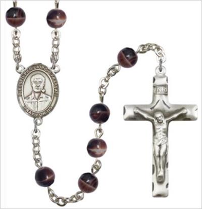 7mm Brown Glass Silver Plate Rosary, Blessed Pier Giorgio Frassati, # 66165
