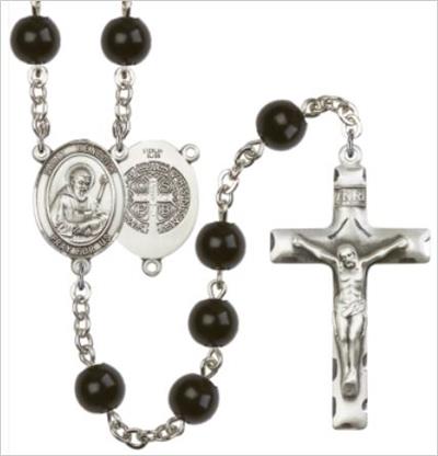 St. Benedict Rosary, 7mm Black Onyx Beads, Silver Plate, # 66168