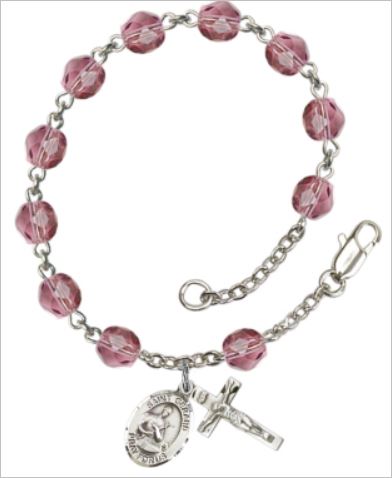 6mm Fire Polished Silver Plate Rosary Bracelet, Amethyst, St. Gerard, # 66171