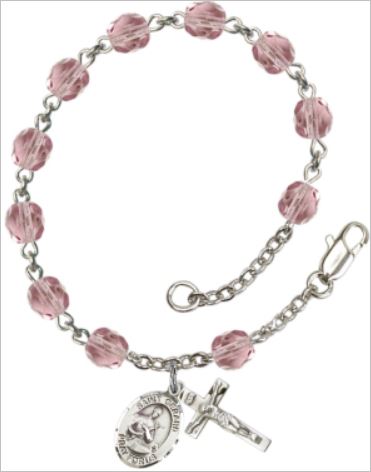 6mm Fire Polished Silver Plate Rosary Bracelet, Light Amethyst, St. Gerard, # 66175