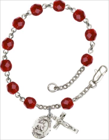 6mm Fire Polished Silver Plate Rosary Bracelet, Ruby, St. Gerard, # 66176