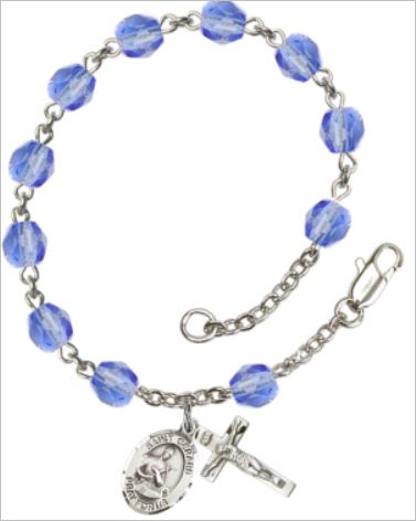 m Fire Polished Silver Plate Rosary Bracelet, Sapphire, St. Gerard, # 66178