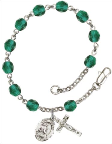 6mm Fire Polished Silver Plate Rosary Bracelet, Zircon, St. Gerard, # 66181