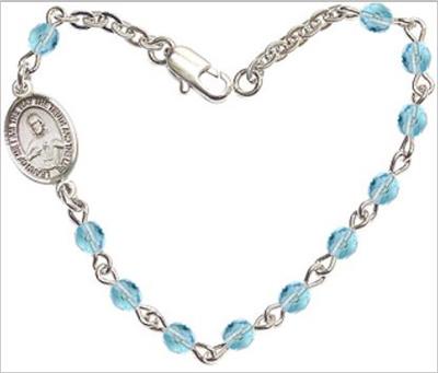 4mm Fire Polished Rosary Bracelet, 6.25", Scapular Charm, Aqua, # 66184