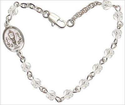 4mm Fire Polished Rosary Bracelet, 6.25", Chalice Charm, Crystal, # 66186