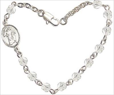 4mm Fire Polished Rosary Bracelet, 6.25", Guardian Angel Charm, Crystal, # 66189