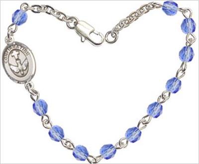 4mm Fire Polished Rosary Bracelet, 7.25", Holy Spirit Confirmation Charm, Sapphire, # 66222