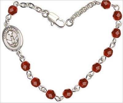 4mm Fire Polished Rosary Bracelet, 7.25", Holy Spirit Confirmation Charm, Ruby, # 66226
