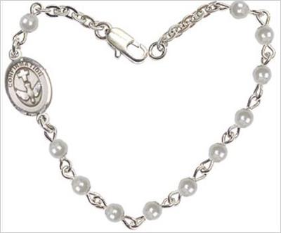 4mm Glass Pearl Rosary Bracelet, 7.25", Holy Spirit Confirmation Charm, # 66234