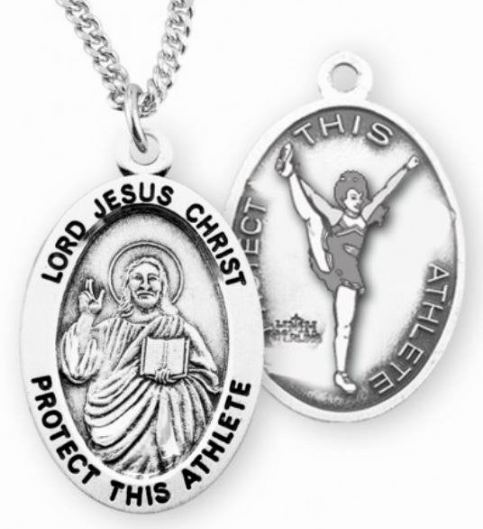 Female Cheer / Christ Medal in Sterling Silver, 7/8", Your Choice of Chain, # 6651