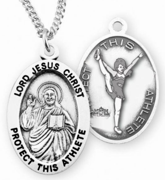 Female Cheer / Christ Medal in Sterling Silver, 7/8", Your Choice of Chain, # 6651