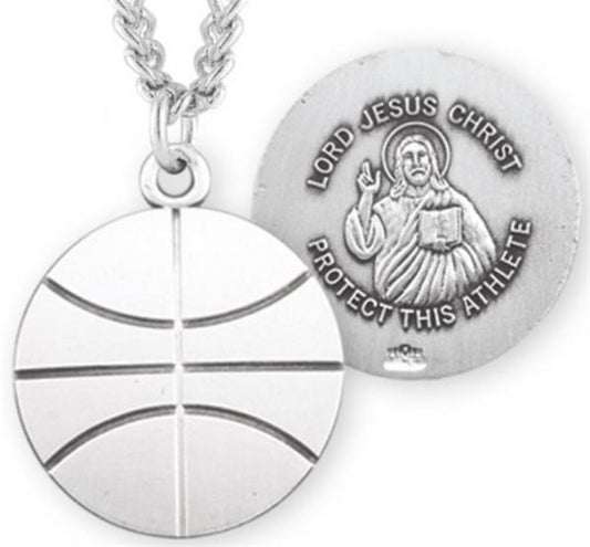 Baseball / Christ Medal in Sterling Silver, 11/16", Your Choice of Chain, # 6652